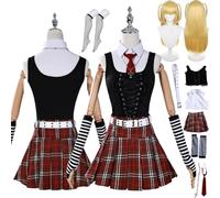 bbganlian Anime Death Note Misa Amane Disfraz de cosplay Juego de role Uniforme Conjunto Completo Halloween Fiesta Carnaval Traje de Vestir con Peluca Collar para Mujeres (XL)