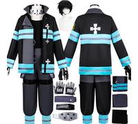 bbganlian Anime Fire Force Shinra Kusakabe Disfraz de cosplay Kotatsu Tamaki Juego de Roles Uniforme Conjunto Completo Halloween Carnaval Traje de Vestir con Peluca para Hombres (L)