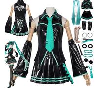 bbganlian Anime H'atsune M'iku Disfraz de cosplay Juego de role Uniforme Conjunto Completo Halloween Fiesta Carnaval Traje de Vestir con Peluca Tocado Gafas Pendiente para Mujeres (XS)