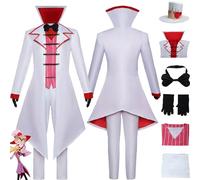 bbganlian Anime Hazbin Hotel Lucifer Morningstar Disfraz de cosplay Juego de Roles Uniforme Conjunto Completo Halloween Fiesta Carnaval Traje de Vestir con Sombrero para Hombres (S)