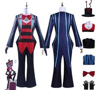 bbganlian Anime Hazbin Hotel Vox Disfraz de cosplay Lucifer Morningstar Juego de Roles Uniforme Conjunto Completo Halloween Carnaval Traje de Vestir con Sombrero para Hombres (XS)