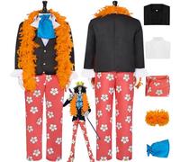 bbganlian Anime One Piece Brook Disfraz de cosplay Monkey D Luffy Portgas D Ace Juego de Roles Uniforme Conjunto Completo Halloween Fiesta Carnaval Traje de Vestir para Hombres (XL)
