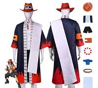 bbganlian Anime One Piece Portgas D Ace Disfraz de cosplay Monkey D. Luffy Juego de Roles Uniforme Set Completo Halloween Carnaval Fiesta Traje de Vestir con Sombrero para Hombres (M)