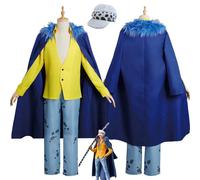 bbganlian Anime One Piece Trafalgar D Water Law Disfraz de cosplay Juego de Roles Azul Uniforme Set Completo Halloween Carnaval Fiesta Traje de Vestir con Sombrero para Hombre (XS)