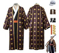 bbganlian Anime One Piece Trafalgar D Water Law Disfraz de cosplay Juego de Roles Uniforme Set Completo Halloween Carnaval Traje de Vestir con Sombrero Pendientes para Hombres (M)