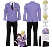 bbganlian Anime Ouran High School Host Club Tamaki Suou Disfraz de Cosplay Fujioka Haruhi Uniforme Conjunto Completo Halloween Carnaval Traje de vestir con Peluca para Hombres (L)