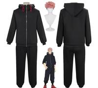 bbganlian Anime Personaje Itadori Yuji Nueva Piel Disfraz de Cosplay Juego de Rol Uniforme Conjunto Completo Halloween Carnaval Fiesta Traje de Vestir con Peluca para Hombres (XXL)