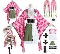 bbganlian Anime Personaje Kanroji Mitsuri 5to Aniversario Disfraz de cosplay Demon Slayer Uniforme Conjunto Completo Halloween Carnaval Traje de vestir con Peluca para Mujeres (XXL)