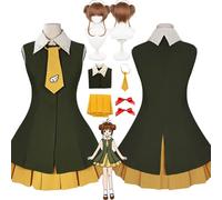 bbganlian Anime Personaje Kinomoto Sakura Disfraz de cosplay Card Captor Sakura Juego de role Uniforme Conjunto Completo Halloween Fiesta Traje de Vestir con Peluca para Mujeres (XL)