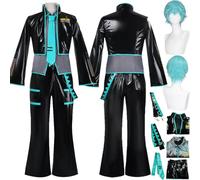 bbganlian Anime Personaje Miku Disfraz de cosplay Hatsune Miku Juego de role Uniforme Conjunto Completo Halloween Fiesta Carnaval Traje de Vestir con Peluca para Hombres (L)
