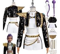 bbganlian Anime Personaje Rumi Nueva Piel Disfraz de cosplay Zoe Mira Juego de role Uniforme Conjunto Completo Halloween Fiesta Traje de Vestir con Peluca Pendientes para Mujeres (M)