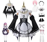 bbganlian Anime Ram Rem Disfraz de cosplay Re Life In A Different World From Zero Juego de Roles Uniforme Set Completo Halloween Carnaval Traje de Vestir con Peluca para Mujeres (L)