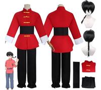 bbganlian Anime Ranma 1/2 Tendou Akane Disfraz de cosplay Juego de roles Rojo Uniforme Conjunto Completo Halloween Fiesta Carnaval Traje de vestir con Peluca para Hombres (XL)