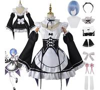 bbganlian Anime Rem Ram Disfraz de cosplay Re Life In A Different World From Zero Juego de Roles Uniforme Set Completo Halloween Carnaval Traje de Vestir con Peluca para Mujeres (XL)