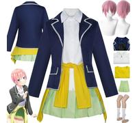 bbganlian Anime The Quintessential Quintuplets Nakano Ichika Disfraz de cosplay Juego de role Uniforme Conjunto Completo Halloween Carnaval Traje de Vestir con Peluca para Mujeres (XXL)