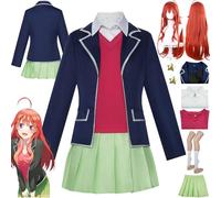 bbganlian Anime The Quintessential Quintuplets Nakano Itsuki Disfraz de cosplay Juego de role Uniforme Conjunto Completo Halloween Carnaval Traje de Vestir con Peluca para Mujeres (L)