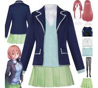 bbganlian Anime The Quintessential Quintuplets Nakano Miku Disfraz de cosplay Juego de role Uniforme Conjunto Completo Halloween Carnaval Traje de Vestir con Peluca para Mujeres
