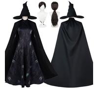 bbganlian Film Personaje Elphaha Disfraz de cosplay Glinda Juego de role Uniforme Conjunto Completo Halloween Fiesta Carnaval Traje de Vestir con Peluca Sombrero para Mujeres (M)