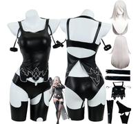 bbganlian Nier Automata Yorha Type A No.2 Disfraz de cosplay Personaje del juego Uniforme Conjunto Completo Halloween Fiesta Carnaval Traje de Vestir con Peluca para Mujeres (S)