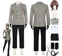 bbganlian Persona5 Akechi Goro Disfraz de cosplay Personaje del juego Amamiya Ren Uniforme Conjunto Completo Halloween Carnaval Fiesta Traje de vestir con Peluca para Hombres (L)
