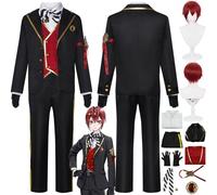 bbganlian Personaje del juego Riddle Rosehearts Disfraz de cosplay Twisted Wonderland Uniforme Conjunto Completo Halloween Fiesta Carnaval Traje de vestir con Peluca para Hombres (S)