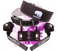 BBGuards Muñequeras Gym, Correas Levantamiento Pesas y cinturón Lumbar Gimnasio para Mejorar tu Rendimiento. Pack de Straps Gym, muñequeras Crossfit y Cinturon Powerlifting para Hombre y Mujer (M)