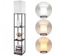 BBHome Moderna Lámpara de pie con Estante de Madera, 3 Temperaturas de Color Regulables, Lámpara de pie LED para el Salón, Dormitorio, Oficina, Bombilla de 9 W Incluida, Marrón Rústico