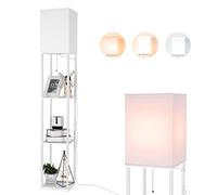 BBHome Moderna lámpara de pie con estante de madera, 3 temperaturas de color regulables, lámpara LED de pie para el salón, dormitorio, oficina, bombilla de 9 W incluida(blanco)