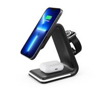 BBIAM Estación de carga inalámbrica magnética 3 en 1 con adaptador de 30 W para cargador Apple MagSafe, compatible con iPhone 16, 15, 14, 13, 12, Apple Watch y AirPods, color negro