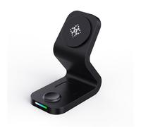 BBIAM Estación de carga inalámbrica magnética 3 en 1 con adaptador de 30 W para iPhone serie 16, 15, 14, 13, 12, Apple Watch y AirPods, compatible con cargador Apple MagSafe, color negro