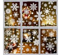 BBLIKE 8 Hojas Pegatinas Autoadhesivas para Ventanas de Navidad con Copos de Nieve, Decoración Navideña, Pegatinas Reutilizables para Ventanas (Blanco)