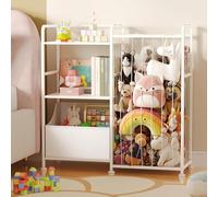 BBLIKE Almacenamiento de animales de peluche, red de animales de peluche con estantería para niños y organizador de juguetes, estantería blanca de 2 niveles con soporte para animales de peluche y baúl