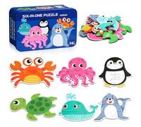 BBLIKE Puzzle 3 Años Juguetes Educativos Montessori, Puzzle Infantil 6 en 1 con Caja de Almacenamiento, Regalo para Niños 1-5 Años Conocer Animales y Automóviles, Juegos Didácticos Preescolar