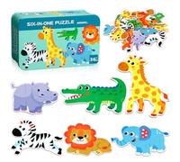 BBLIKE Puzzle 3 Años Juguetes Educativos Montessori, Puzzle Infantil 6 en 1 con Caja de Almacenamiento, Regalo para Niños 1-5 Años Conocer Animales y Automóviles, Juegos Didácticos Preescolar