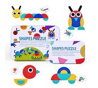 BBLIKE Tangram Madera, 36 Montessori Puzzle de Madera + 60 PCS Diseño Tarjetas de Apilamiento Juegos y Juguetes Educativos Clasificación de la Infancia