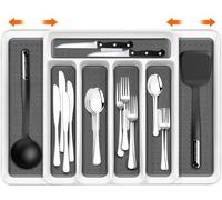 BBLTIFF Cubertería Extensible, Extensible 5 a 7 Compartimentos, Organizador de Cubiertos de Extraíble Cajón, Organizador de Cubertería Ajustable y Compacto Adecuado para Guardar Utensilios de Cocina