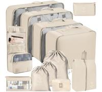 BBLTIFF Organizador Maleta, Juego de 12 Piezas Packing Cubes, Bolsas Organizadoras Maleta, Organizador Viaje, Organizadores Maletas de Viaje Almacenamiento para Ropa, Zapatos, Cosméticos (Beige)
