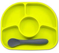 Bblüv B0145L - Yumï - Plato De Silicona Hipoalergénica Y Antibacterias, Antideslizante. 4 Compartimientos + Cuchara De Silicona Flexible - Lima, Unisex