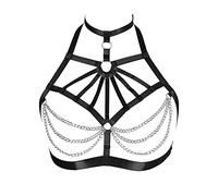 BBOHSS Sujetador de arnés para el Cuerpo para Mujer, Sujetador de Cadena de Metal Hueco de Talla Grande, Disfraz de Moda de Carnaval de Halloween gótico Punk (Negro)