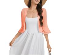 Bbonlinedress Bolero - Cárdigan de manga larga para mujer, elegante, informal, bolero, para vestido de noche, frente abierto, chaqueta de hombro, Rosa Naranja, M