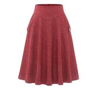Bbonlinedress Falda Larga Mujer Invierno Cintura Alta con Bolsillos Estilo Vintage y Elegante Faldas de Fiesta Falda Midi para Mujer Red 2XL