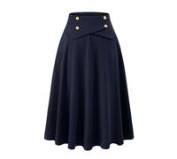 Bbonlinedress - Falda midi plisada vintage para mujer, estilo skater, con cintura alta, línea A, de los años 1950, para fiesta de té, Azul marino, XL