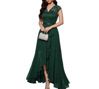 Bbonlinedress Mujer Vestido A-línea de cóctel Top Falda de Encaje Columpio de Gasa para Boda de Bola de Fiesta Cuello en V Manga Corta Gasa Corte para Mujer Dark Green L