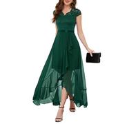 Bbonlinedress Mujer Vestido A-línea de cóctel Top Falda de Encaje Columpio de Gasa para Boda de Bola de Fiesta Cuello en V Manga Corta Gasa Corte para Mujer Dark Green S