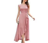 Bbonlinedress Mujer Vestido A-línea de cóctel Top Falda de Encaje Columpio de Gasa para Boda de Bola de Fiesta Cuello en V Manga Corta Gasa Corte para Mujer Blush L