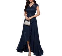 Bbonlinedress Mujer Vestido A-línea de cóctel Top Falda de Encaje Columpio de Gasa para Boda de Bola de Fiesta Cuello en V Manga Corta Gasa Corte para Mujer Navy M-1