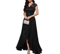 Bbonlinedress Mujer Vestido A-línea de cóctel Top Falda de Encaje Columpio de Gasa para Boda de Bola de Fiesta Cuello en V Manga Corta Gasa Corte para Mujer Black XL