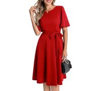 Bbonlinedress Vestido de cóctel de manga corta para mujer, estilo vintage, formal, para invitada de boda, iglesia, vestido modesto, Rojo, M