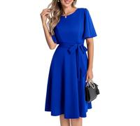 Bbonlinedress Vestido de cóctel de manga corta para mujer, estilo vintage, formal, para invitada de boda, iglesia, vestido modesto, Azul real, S