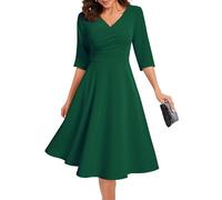 Bbonlinedress Vestido de Cóctel Fiesta Midi para Mujer Vestido Formal para Invitada de Boda Cuello en V Longitud del Té con Manga 3/4 Dark Green XL